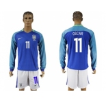 Brazil #11 Oscar Away Long Sleeves Soccer Country Jersey