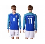 Brazil #11 Romario Away Long Sleeves Soccer Country Jersey