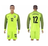 Brazil #12 Carreira Green Long Sleeves Goalkeeper Soccer Country Jersey