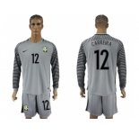 Brazil #12 Carreira Grey Goalkeeper Long Sleeves Soccer Country Jersey