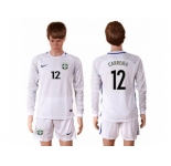 Brazil #12 Carreira White Goalkeeper Long Sleeves Soccer Country Jersey