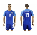 Brazil #13 Marquinhos Blue Soccer Country Jersey