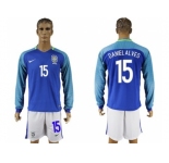 Brazil #15 Daniel Alves Away Long Sleeves Soccer Country Jersey