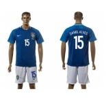 Brazil #15 Daniel Alves Away Soccer Country Jersey1