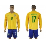Brazil #17 Gustavo Alves Home Long Sleeves Soccer Country Jersey