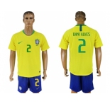 Brazil #2 Dani Alves Home Soccer Country Jersey