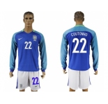 Brazil #22 Coutonho Away Long Sleeves Soccer Country Jersey