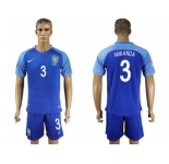 Brazil #3 Miranda Blue Soccer Country Jersey