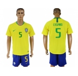 Brazil #5 Casemiro Home Soccer Country Jersey