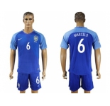 Brazil #6 Marcelo Blue Soccer Country Jersey