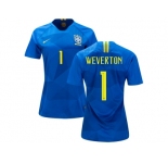 Women Brazil #1 Weverton Away Soccer Country Jersey