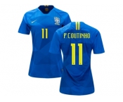 Women Brazil #11 P.Coutinho Away Soccer Country Jersey