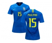 Women Brazil #15 Paulinho Away Soccer Country Jersey