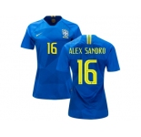 Women Brazil #16 Alex Sandro Away Soccer Country Jersey