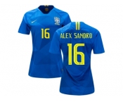 Women Brazil #16 Alex Sandro Away Soccer Country Jersey