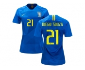 Women Brazil #21 Diego Souza Away Soccer Country Jersey