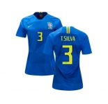 Women Brazil #3 T.Silva Away Soccer Country Jersey