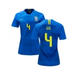 Women Brazil #4 Gil Away Soccer Country Jersey