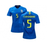 Women Brazil #5 Fernandinho Away Soccer Country Jersey