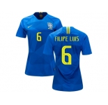 Women Brazil #6 Filipe Luis Away Soccer Country Jersey