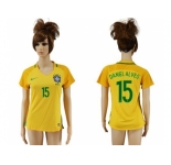 Women's Brazil #15 Daniel Alves Home Soccer Country Jersey