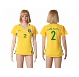 Women's Brazil #2 Dani Alves Home Soccer Country Jersey