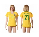 Women's Brazil #21 Coutinho Home Soccer Country Jersey