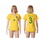 Women's Brazil #3 T.Silva Home Soccer Country Jersey