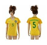 Women's Brazil #5 Fernandinho Home Soccer Country Jersey