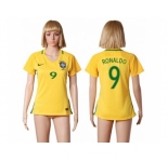 Women's Brazil #9 Ronaldo Home Soccer Country Jersey