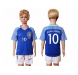 Brazil #10 Ronaldinho Away Kid Soccer Country Jersey