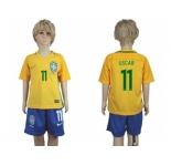 Brazil #11 Oscar Home Kid Soccer Country Jersey