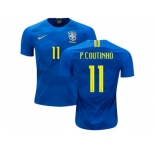 Brazil #11 P.Coutinho Away Kid Soccer Country Jersey