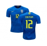Brazil #12 Ederson Away Kid Soccer Country Jersey