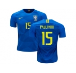 Brazil #15 Paulinho Away Kid Soccer Country Jersey
