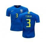 Brazil #3 T.Silva Away Kid Soccer Country Jersey