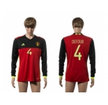 Belgium #4 Defour Red Home Long Sleeves Soccer Country Jersey1