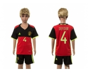 Belgium #4 Defour Red Home Kid Soccer Country Jersey
