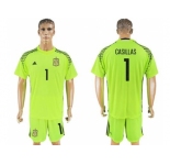 Spain #1 Casillas Shiny Green Goalkeeper Soccer Country Jersey