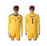 Spain #1 Casillas Yellow Goalkeeper Long Sleeves Soccer Country Jersey