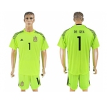 Spain #1 De Gea Shiny Green Goalkeeper Soccer Country Jersey