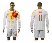 Spain #11 Pedro White Away Long Sleeves Soccer Country Jersey1
