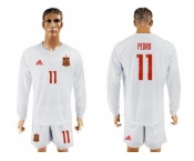 Spain #11 Pedro White Away Long Sleeves Soccer Country Jersey