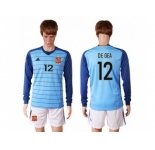 Spain #12 De Gea Blue Goalkeeper Long Sleeves Soccer Country Jersey