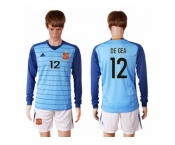 Spain #12 De Gea Blue Goalkeeper Long Sleeves Soccer Country Jersey