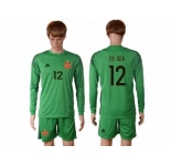 Spain #12 De Gea Green Goalkeeper Long Sleeves Soccer Country Jersey