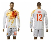 Spain #12 De Gea White Away Long Sleeves Soccer Country Jersey1