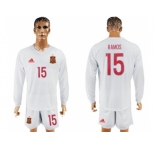 Spain #15 Ramos White Away Long Sleeves Soccer Country Jersey