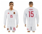 Spain #15 Ramos White Away Long Sleeves Soccer Country Jersey