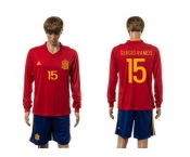 Spain #15 Sergio Ramos Red Home Long Sleeves Soccer Country Jersey